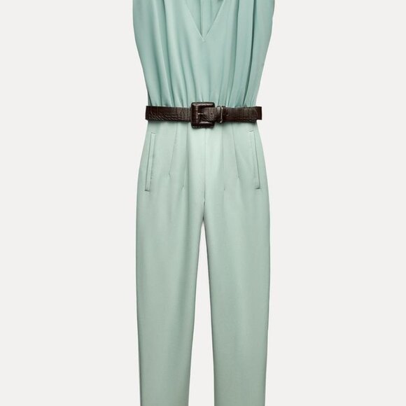 BRAND NEW ZARA BELTED JUMPSUIT WITH GATHERED SHOULDERS - Picture 3 of 7